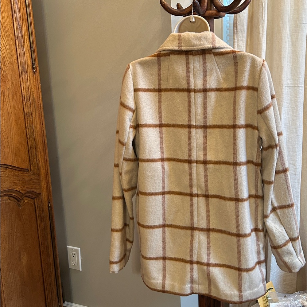 Joie Cream and Brown Plaid Trench Shacket - Picture 2 of 3